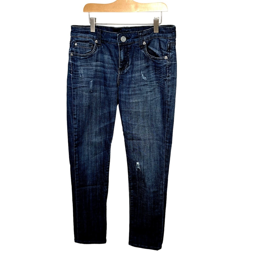 Kut from the Kloth Boyfriend Jeans Blue Womens Size 6 Distressed Dark Straight